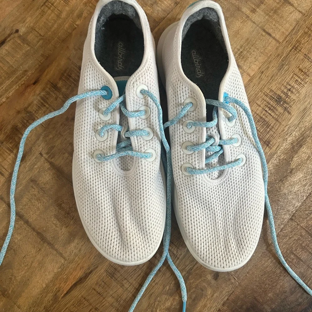 Allbirds White Sneakers with Light Blue Accents - Picture 3 of 9